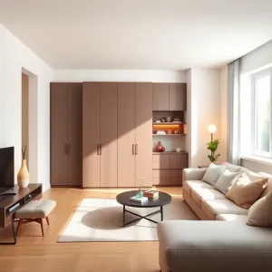 Mały salon z dużą szafą