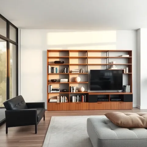 Nowoczesna biblioteczka w salonie