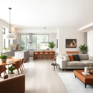 Nowoczesna kuchnia z jadalnią i salonem