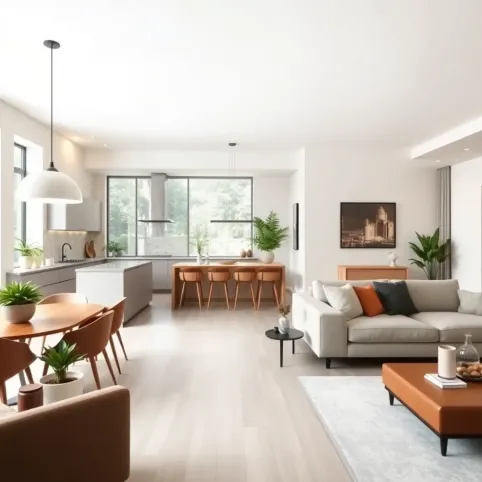 Nowoczesna kuchnia z jadalnią i salonem