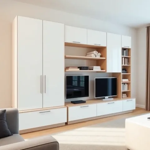 Nowoczesna meblościanka do salonu z szafą