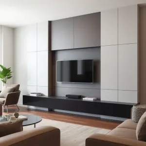 Nowoczesna zabudowa ściany w salonie