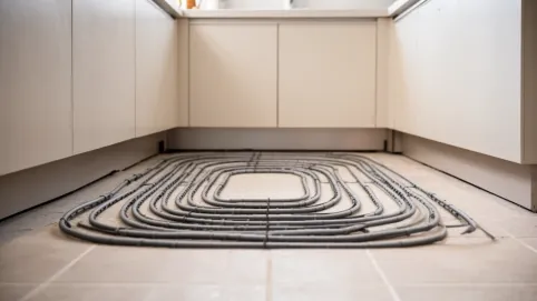 ogrzewanie podłogowe pod szafkami w kuchni