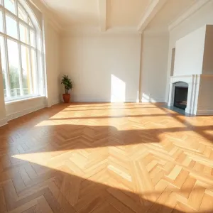 Podłoga w jodełkę w salonie