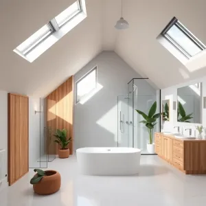 Projekty łazienki na poddaszu z wanną i prysznicem
