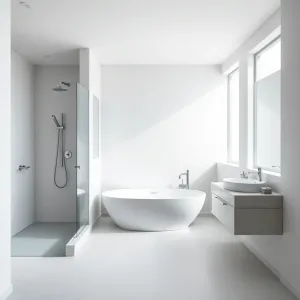 Prostokątna łazienka z wanną i prysznicem