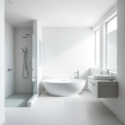 Prostokątna łazienka z wanną i prysznicem