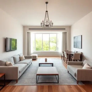 Prostokątny salon z jadalnią