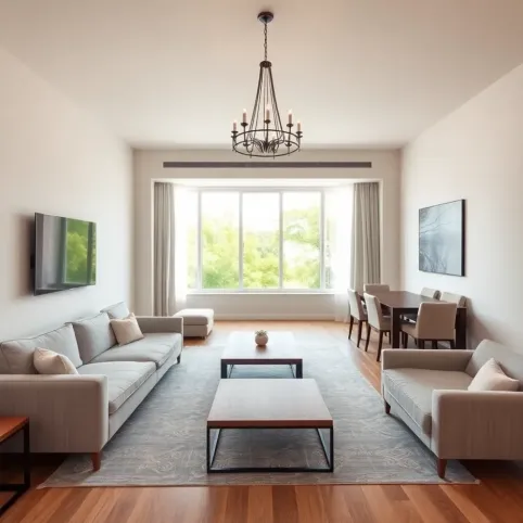 Prostokątny salon z jadalnią