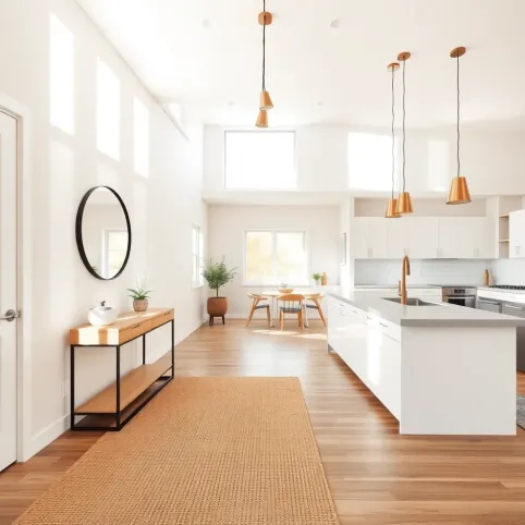 Przedpokój połączony z kuchnią i salonem