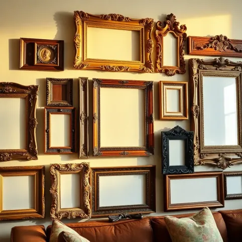 Ramki na ścianie w salonie
