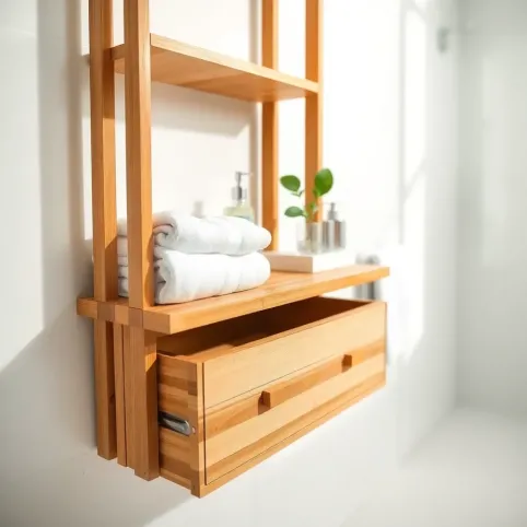 Regał bambusowy do łazienki z szufladami