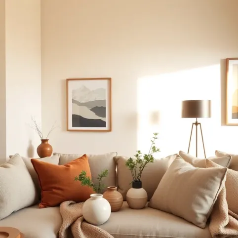 Salon beżowo brązowy jakie dodatki