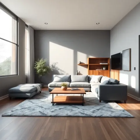 Salon szary z drewnem