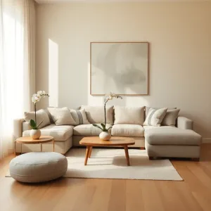 Salon w szarościach i beżach