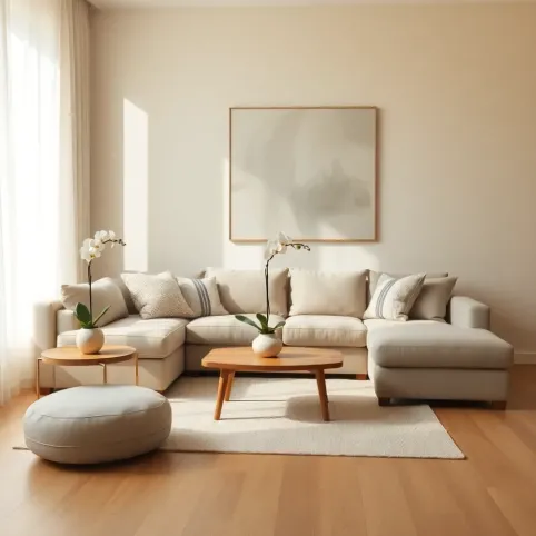 Salon w szarościach i beżach