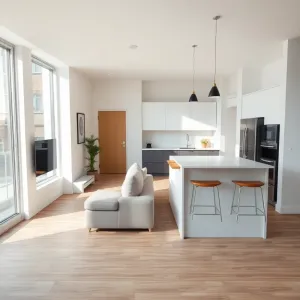 Salon z aneksem kuchennym w bloku