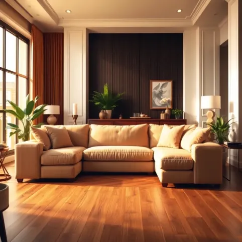 Salon z beżową kanapą