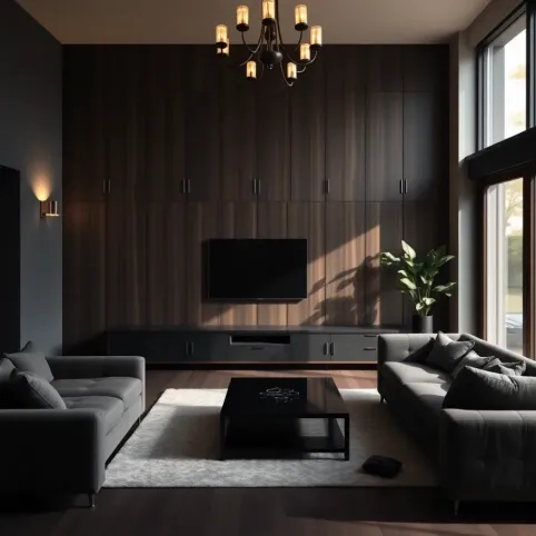 Salon z ciemnymi meblami aranżacje