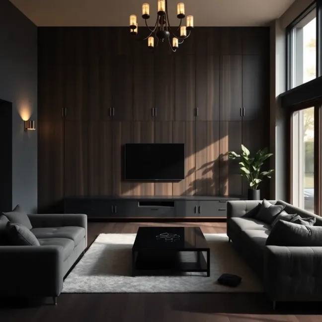 Salon z ciemnymi meblami aranżacje