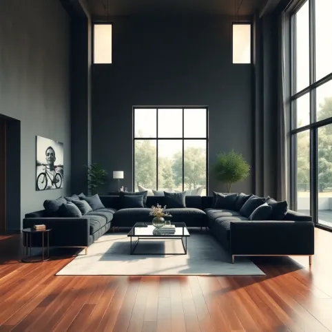 Salon z czarnym narożnikiem