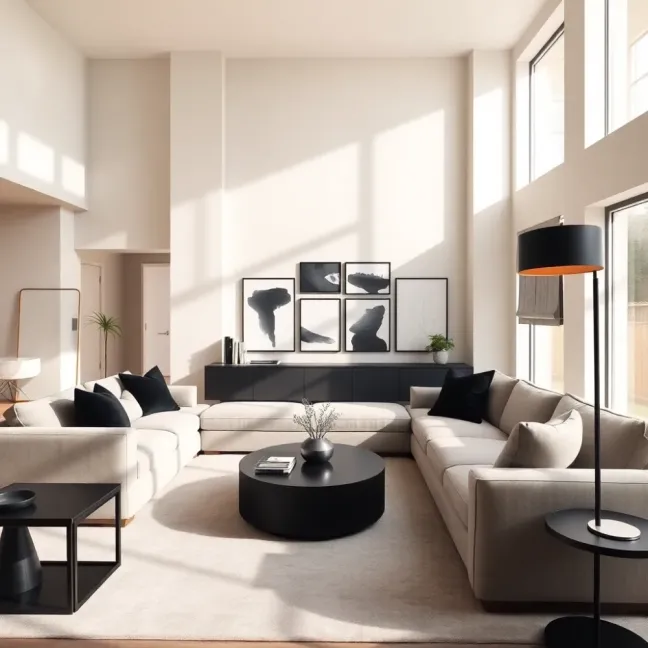 Salon z czarnymi dodatkami