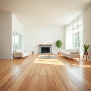 Salon z jasną drewnianą podłogą