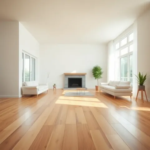 Salon z jasną drewnianą podłogą