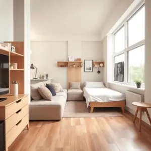 Salon z sypialnią na małej powierzchni
