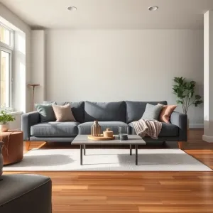 Salon z szarą kanapa