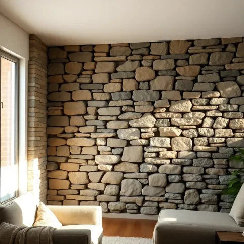 Ściana z kamienia dekoracyjnego w salonie