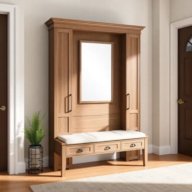 Szafa do przedpokoju z lustrem i siedziskiem