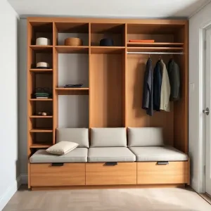 Szafa do przedpokoju z siedziskiem tapicerowanym