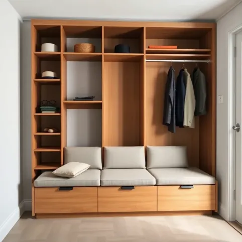 Szafa do przedpokoju z siedziskiem tapicerowanym