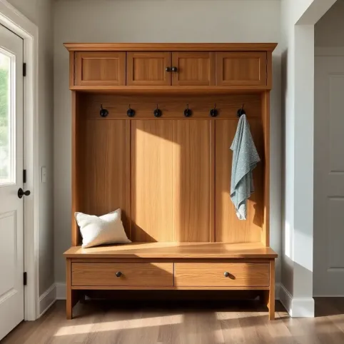 Szafką do przedpokoju z siedziskiem i wieszakami