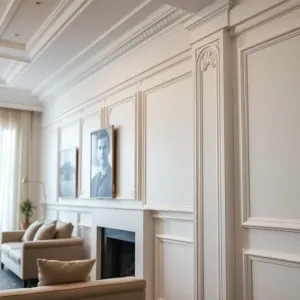 Sztukateria na ścianie w salonie