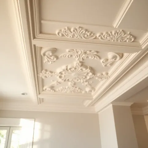 Sztukateria na suficie w salonie