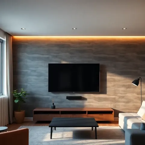 Tapeta w salonie na jednej ścianie z telewizorem