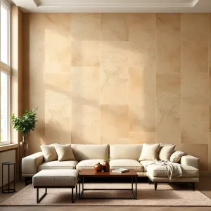 Trawertyn na ścianie w salonie