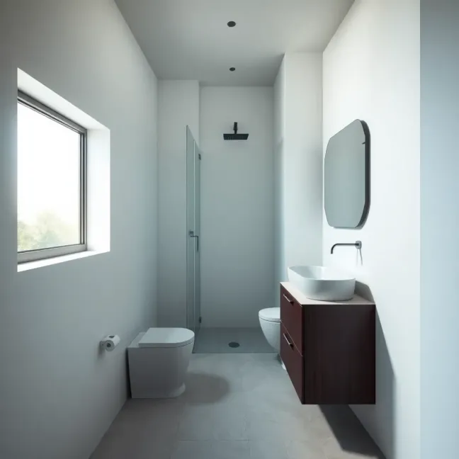 Wąska łazienka z oknem