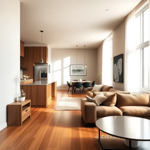 Wąski salon z aneksem