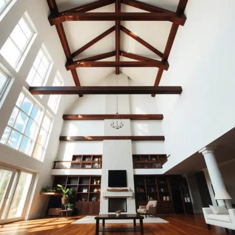 Wysoki salon z belkami