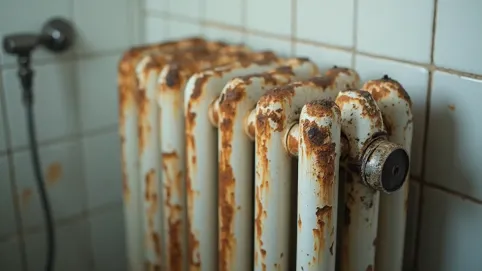 Zardzewiały grzejnik łazienkowy
