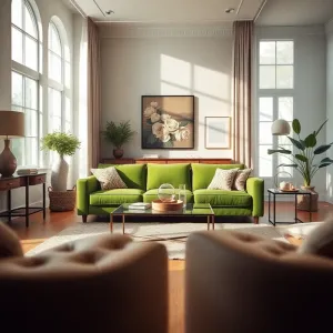 zieloną sofą w salonie inspiracje