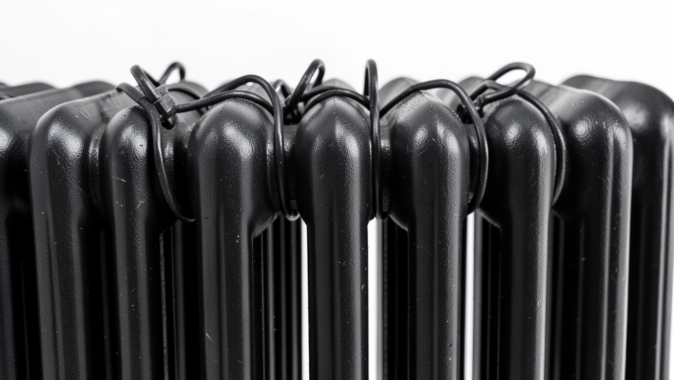 Stabilne mocowanie czarnego uchwytu na żeberkach grzejnika