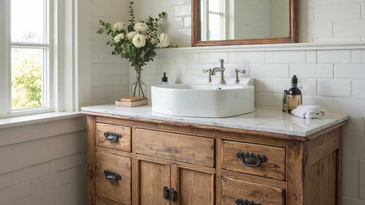 stara komoda jako szafka pod umywalkę