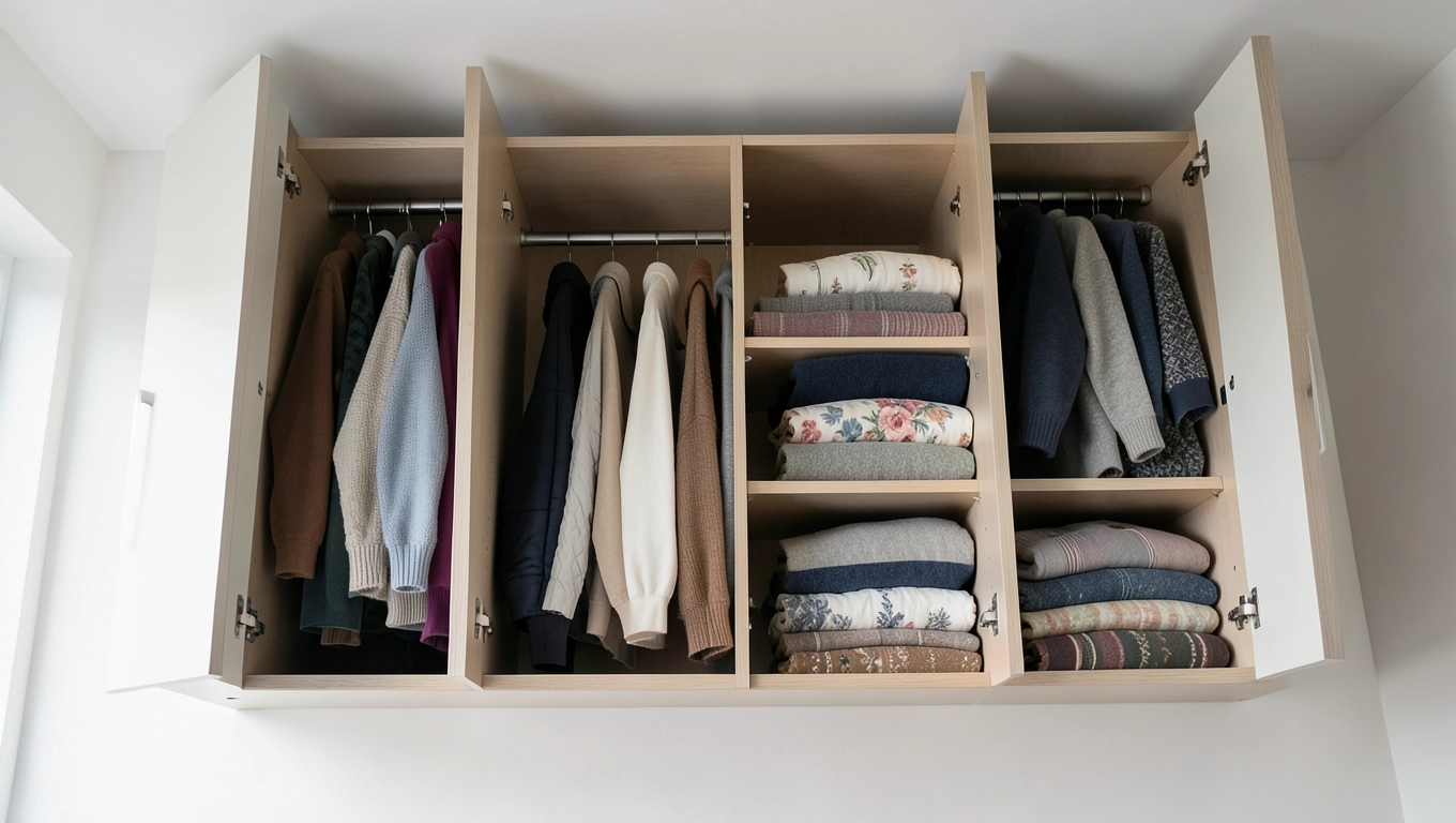 Szafki pod sufitem do ubrań i pościeli