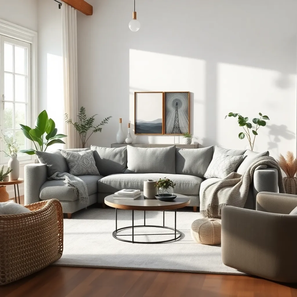 Szarą kanapa w salonie inspiracje
