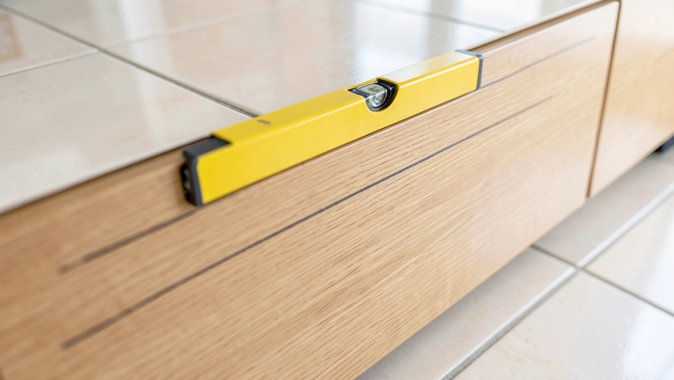 Ustawianie szafki poziomo na płytkach