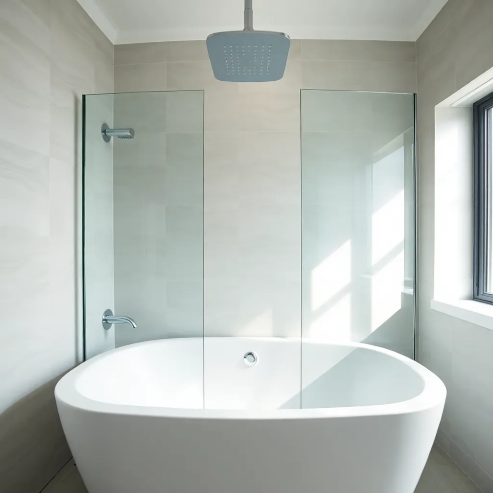 Wanna z parawanem i deszczownica